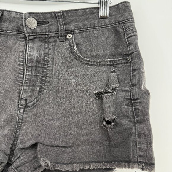 Aeropostale Women’s Black Denim High Rise Shorty Shorts Sz 8 Distressed Cutoffs - Picture 2 of 13
